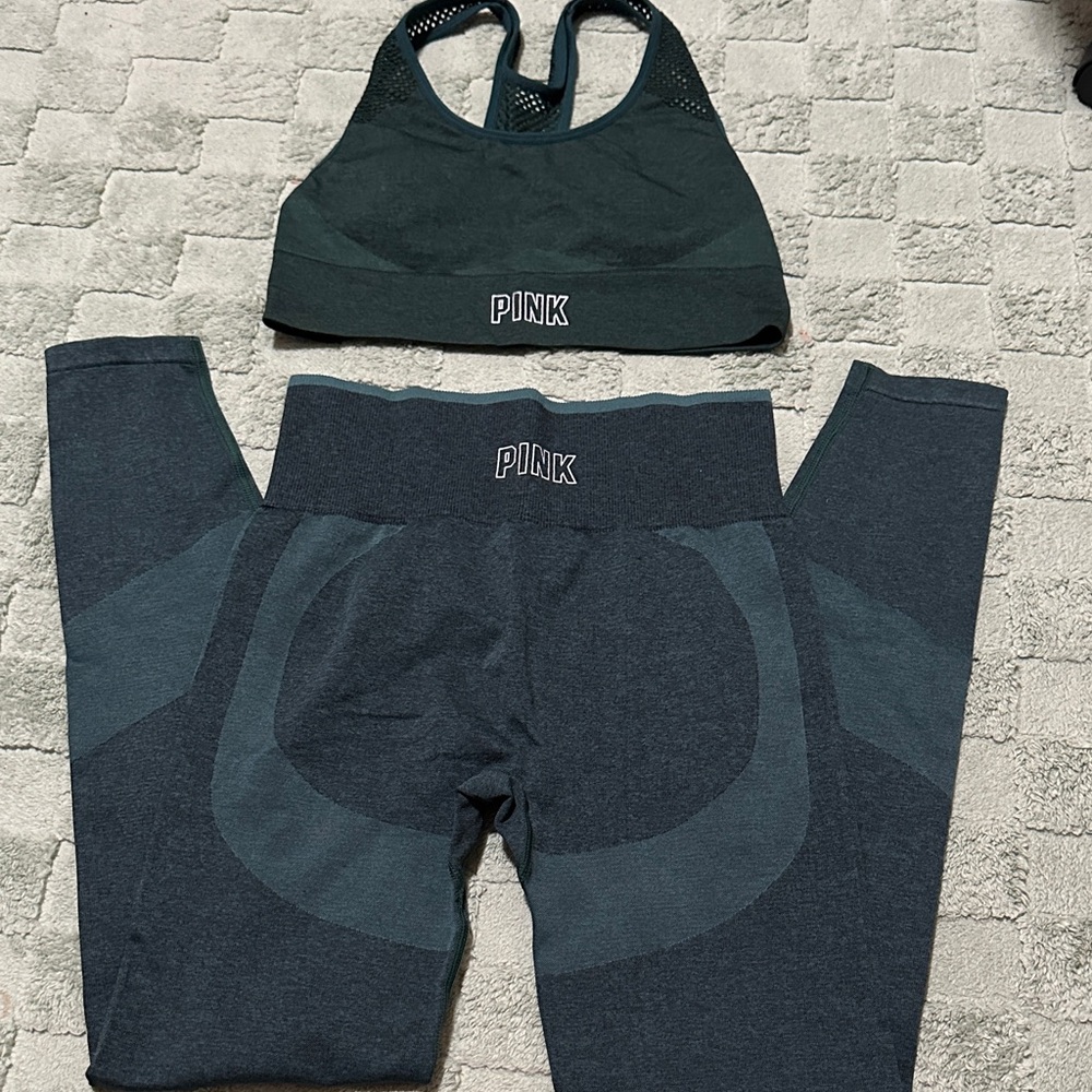 PINK Victoria's Secret Dark Gray Leggings and Sports Bra Set
